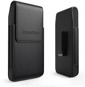MV Vertical Leather Pouch With Magnetic Closure and Belt Loop In Black (5.8 x 3.2 x 0.7 Inches)