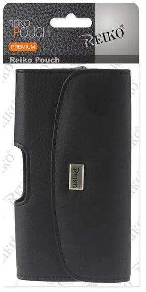 Reiko Horizontal Leather Pouch With Embossed Logo In Black (6.1X3.2X0.7 Inches)