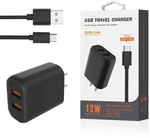 Reiko Micro Portable Travel Home Charger With Built In 5 Ft Cable In Black