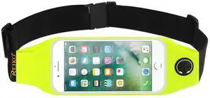 REIKO RUNNING SPORT BELT FOR IPHONE 7 PLUS/ 6S PLUS OR 5.5 INCHES DEVICE WITH TWO POCKETS AND LED IN GREEN (5.5x5.5 INCHES)
