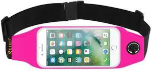 REIKO RUNNING SPORT BELT FOR IPHONE 7 PLUS/ 6S PLUS OR 5.5 INCHES DEVICE WITH TWO POCKETS AND LED IN PINK (5.5x5.5 INCHES)