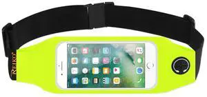 REIKO RUNNING SPORT BELT FOR IPHONE 7/ 6/ 6S OR 5 INCHES DEVICE WITH TWO POCKETS AND LED IN GREEN (5x5 INCHES)