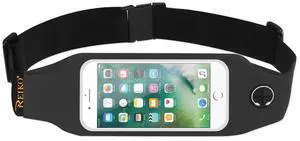 REIKO RUNNING SPORT BELT FOR IPHONE 7/ 6/ 6S OR 5 INCHES DEVICE WITH TWO POCKETS AND LED IN BLACK (5x5 INCHES)