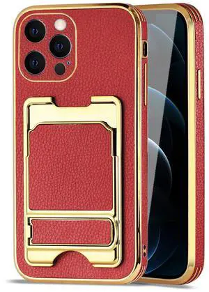 Reiko IPHONE 12 Pro Leather Case with Card Holder In Red Reiko IPHONE 12 Pro Leather Case with Card Holder In Red