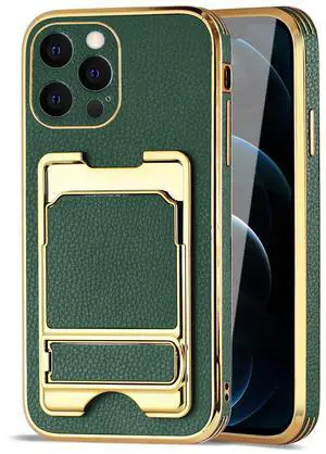 Reiko IPHONE 12 Pro Leather Case with Card Holder In Green Reiko IPHONE 12 Pro Leather Case with Card Holder In Green