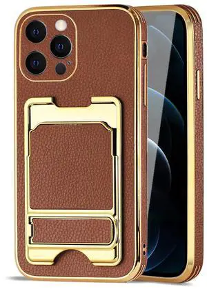 Reiko IPHONE 12 Pro Leather Case with Card Holder In Brown Reiko IPHONE 12 Pro Leather Case with Card Holder In Brown