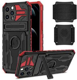 High Elastic Plastic iPhone 12 Pro Case with Kickstand, Sports Mobile Wristband and Card Slot In Red High Elastic Plastic iPhone 12 Pro Case with Kickstand, Sports Mobile Wristband and Card Slot In Red