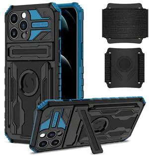 High Elastic Plastic iPhone 12 Pro Case with Kickstand, Sports Mobile Wristband and Card Slot In Blue High Elastic Plastic iPhone 12 Pro Case with Kickstand, Sports Mobile Wristband and Card Slot In Blue