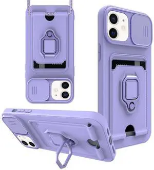 High Quality iPhone 12 Case with Camera cover, Kickstand, Slide lens protection, Magnetic ring stand, Crossbody strap and Card holder In Purple High Quality iPhone 12 Case with Camera cover, Kickstand, Slide lens protection, Magnetic ring stand, Crossbody strap and Card holder In Purple