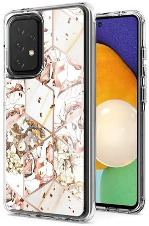 Flower Design Pattern Printing Dual Layer Hybrid Hard Plastic and Soft TPU Rubber Case Cover for SAMSUNG GALAXY A52 5G In White Base Flower
