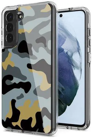 Camouflage Dual Layer Hybrid Hard Plastic and Soft TPU Rubber Case Cover for  SAMSUNG GALAXY S21 FE In Blue