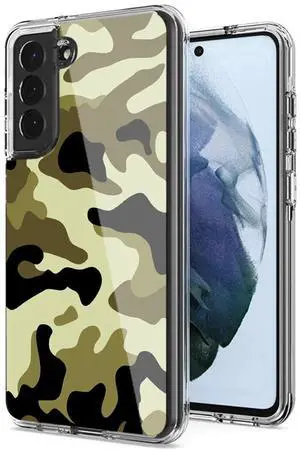 Camouflage Dual Layer Hybrid Hard Plastic and Soft TPU Rubber Case Cover for  SAMSUNG GALAXY S21 FE In Green