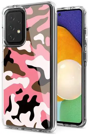 Camouflage Dual Layer Hybrid Hard Plastic and Soft TPU Rubber Case Cover for  SAMSUNG GALAXY A52 5G In Pink