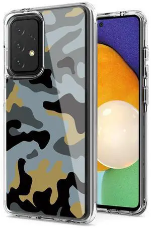 Camouflage Dual Layer Hybrid Hard Plastic and Soft TPU Rubber Case Cover for  SAMSUNG GALAXY A52 5G In Blue
