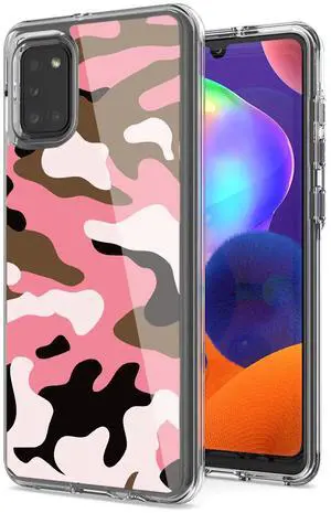 Camouflage Dual Layer Hybrid Hard Plastic and Soft TPU Rubber Case Cover for  SAMSUNG GALAXY A31 In Pink