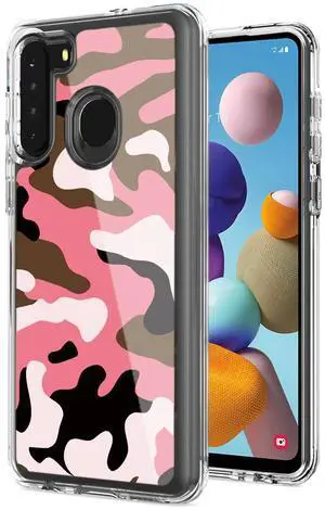 Camouflage Dual Layer Hybrid Hard Plastic and Soft TPU Rubber Case Cover for  SAMSUNG GALAXY S21/S30 In Pink