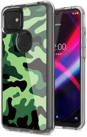 Camouflage Dual Layer Hybrid Hard Plastic and Soft TPU Rubber Case Cover for REVVL 4 PLUSE In Mint Green