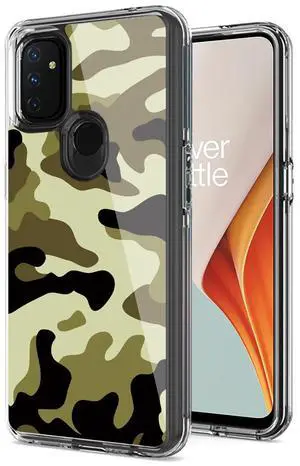 Camouflage Dual Layer Hybrid Hard Plastic and Soft TPU Rubber Case Cover for ONEPLUS NORD N100 In Green