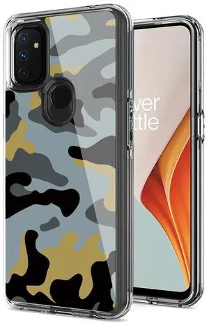 Camouflage Dual Layer Hybrid Hard Plastic and Soft TPU Rubber Case Cover for ONEPLUS NORD N100 In Blue