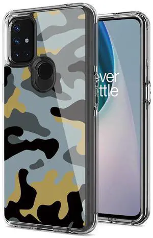 Camouflage Dual Layer Hybrid Hard Plastic and Soft TPU Rubber Case Cover for ONEPLUS NORD N10 5G In Blue