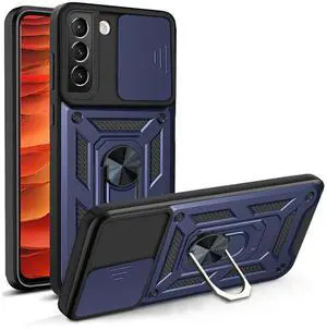 Kickstand Ring Holder & Slide Camera Cover Magnetic Car Mount for SAMSUNG GALAXY S22 PLUS In Blue