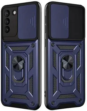 Kickstand Ring Holder with Slide Camera Cover TPU Shockproof Case and Magnetic Car Mount for SAMSUNG GALAXY S21/S30 In Blue