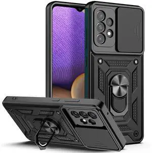 Kickstand Ring Holder with Slide Camera Cover TPU Shockproof Case and Magnetic Car Mount for SAMSUNG GALAXY A52 5G In Black