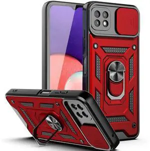 Kickstand Ring Holder with Slide Camera Cover TPU Magnetic Car Mount for GALAXY A22 5G In Red