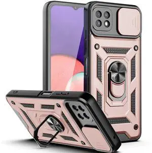 Kickstand Ring Holder with Slide Camera Cover TPU Magnetic Car Mount for GALAXY A22 5G In Rose gold