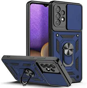 Kickstand Ring Holder with Slide Camera Cover TPU Shockproof Case and Magnetic Car Mount for SAMSUNG GALAXY A52 5G In Blue