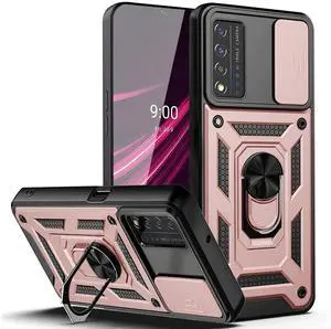 Kickstand Ring Holder & Slide Camera Cover Magnetic Car Mount for REVVL V PLUS 5G In Rose gold