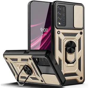 Kickstand Ring Holder with Slide Camera Cover TPU Magnetic Car Mount for REVVL V PLUS 5G In Gold