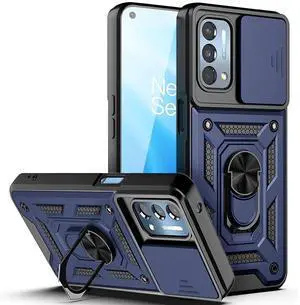 Kickstand Ring Holder & Slide Camera Cover Magnetic Car Mount for ONEPLUS NORD N200 5G In Blue