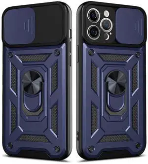 Kickstand Ring Holder with Slide Camera Cover TPU Shockproof Case and Magnetic Car Mount for APPLE IPHONE 12 PRO MAX In Blue