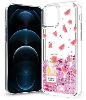 Reiko iPhone 12 / 12 Pro Glitter Case Moving Quicksand Pink Watermelon