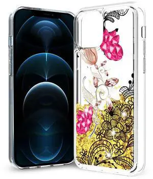Reiko iPhone 12 Pro Max Glitter Case Moving Quicksand Yellow Floral Reiko iPhone 12 Pro Max Glitter Case Moving Quicksand Yellow Floral
