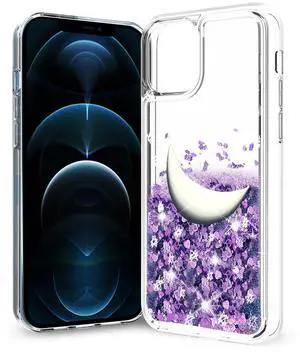 Reiko iPhone 12 Pro Max Glitter Case Moving Quicksand Purple Moon