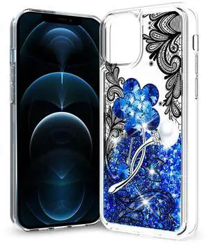 Reiko iPhone 12 Pro Max Glitter Case Moving Quicksand Navy Floral Reiko iPhone 12 Pro Max Glitter Case Moving Quicksand Navy Floral
