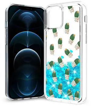 Reiko iPhone 12 Pro Max Glitter Case Moving Quicksand Blue Cactus Reiko iPhone 12 Pro Max Glitter Case Moving Quicksand Blue Cactus