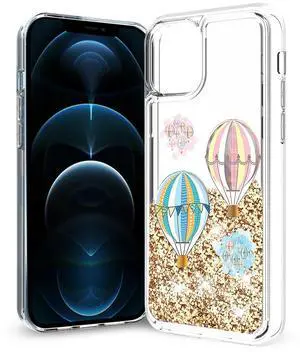 Reiko iPhone 12 / 12 Pro Glitter Case Moving Quicksand Gold Hot Air Balloons Reiko iPhone 12 / 12 Pro Glitter Case Moving Quicksand Gold Hot Air Balloons