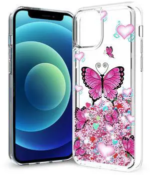 Reiko iPhone 12 Mini Glitter Case Moving Quicksand Pink Butterfly Reiko iPhone 12 Mini Glitter Case Moving Quicksand Pink Butterfly