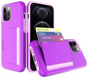 TPU PC Hybrid 2-in-1 Flip Card Holder Phone Case for Apple iPhone 12 / 12 Pro In Purple
