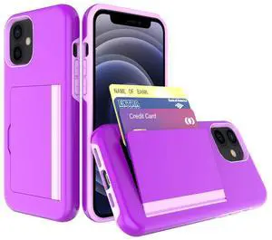 TPU PC Hybrid 2-in-1 Flip Card Holder Phone Case for Apple iPhone 12 Mini In Purple