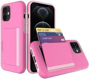 TPU PC Hybrid 2-in-1 Flip Card Holder Phone Case for Apple iPhone 12 Mini In Pink