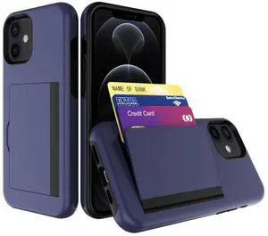 TPU PC Hybrid 2-in-1 Flip Card Holder Phone Case for Apple iPhone 12 Mini In Navy