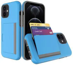 TPU PC Hybrid 2-in-1 Flip Card Holder Phone Case for Apple iPhone 12 Mini In Blue