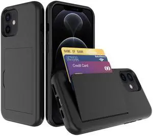 TPU PC Hybrid 2-in-1 Flip Card Holder Phone Case for Apple iPhone 12 Mini In Black