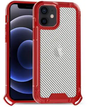 Reiko Shockproof PC Bumper Case With Carbon Fiber Pattern In Red For iPhone 12 Mini