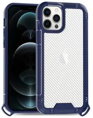 Reiko Shockproof PC Bumper Case With Carbon Fiber Pattern In Navy For iPhone 12 / 12 Pro
