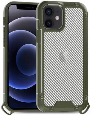 Reiko Shockproof PC Bumper Case With Carbon Fiber Pattern In Green For iPhone 12 Mini